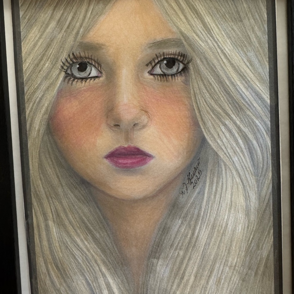 Blonde Portrait Art with Pink Lips